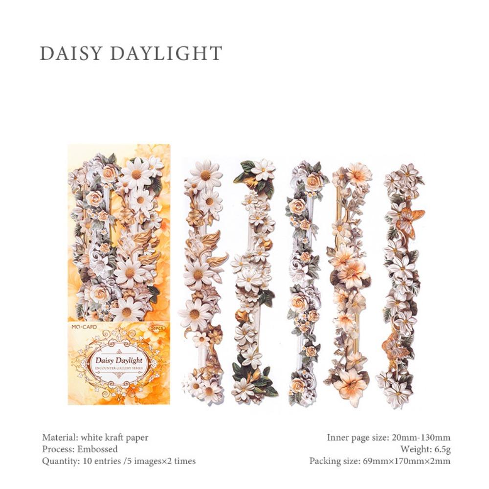 20PCS Colored Long Floral Stickers Paper Collage Stationery Decor Hollow Relief Craft Scrapbooking