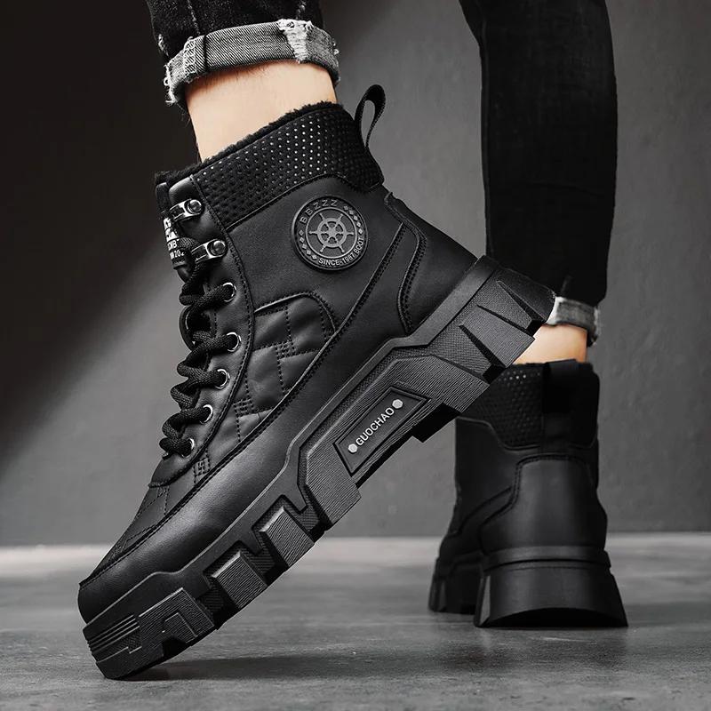 Winter Boots for Men Men's Sneakers Thick Bottom Add Velvet Soft and Comfortable Ankle Boots Non-Slip Loafers Wear-resistant New