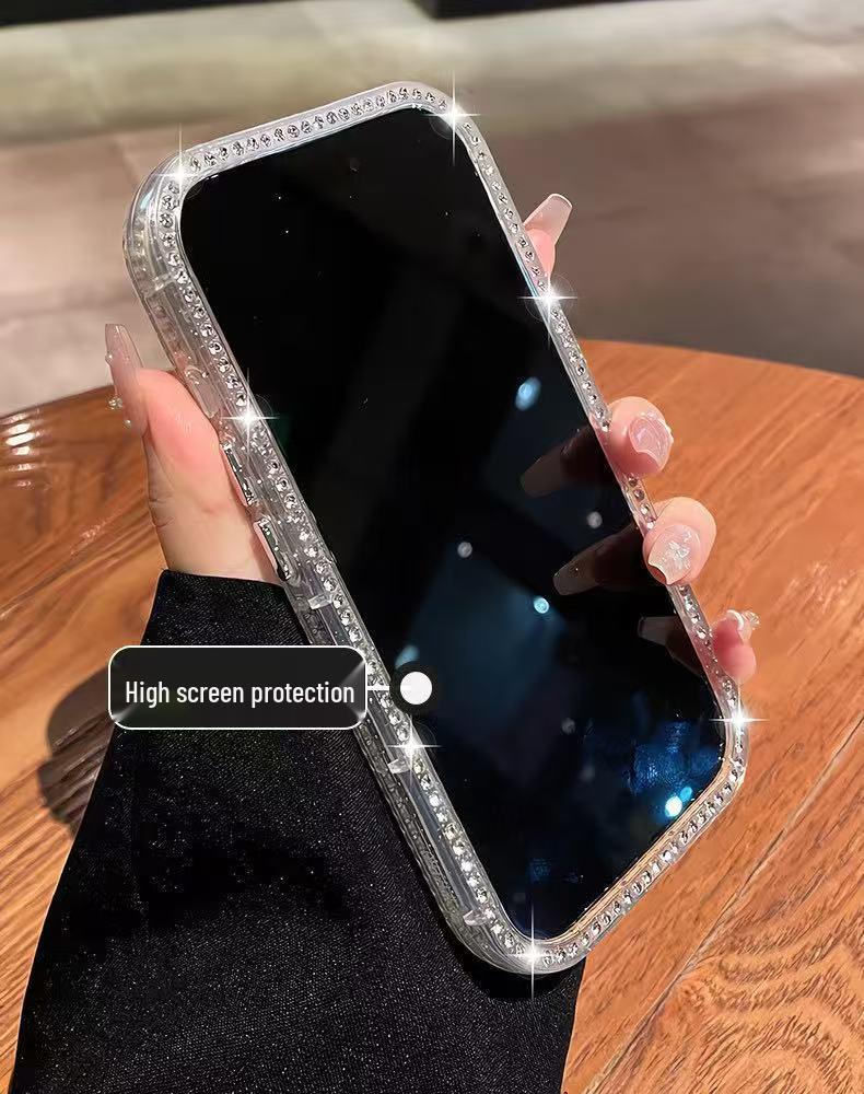 Doppelseitige Strass-Glitzer-Hülle mit Vollabdeckungs-Linsenfolie für iPhone 17 Pro Max, 16 Pro, 15 Pro