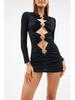 2023 Evropský a Americký Styl Dutý Design Crop Top Obvazové Šaty - Dlouhý Rukáv Bodycon Večerní Šaty pro Ženy