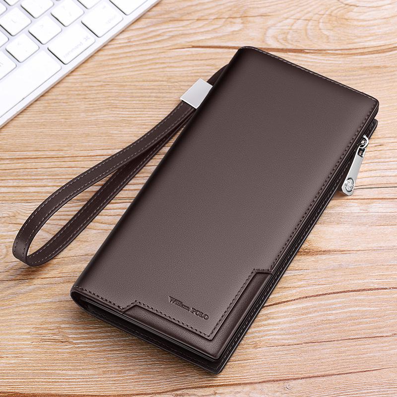 

Чоловічий довгий гаманець із натуральної волової шкіри короля Павла з великою ємністю та слотами для кількох карток, дизайном проти крадіжки коричневий