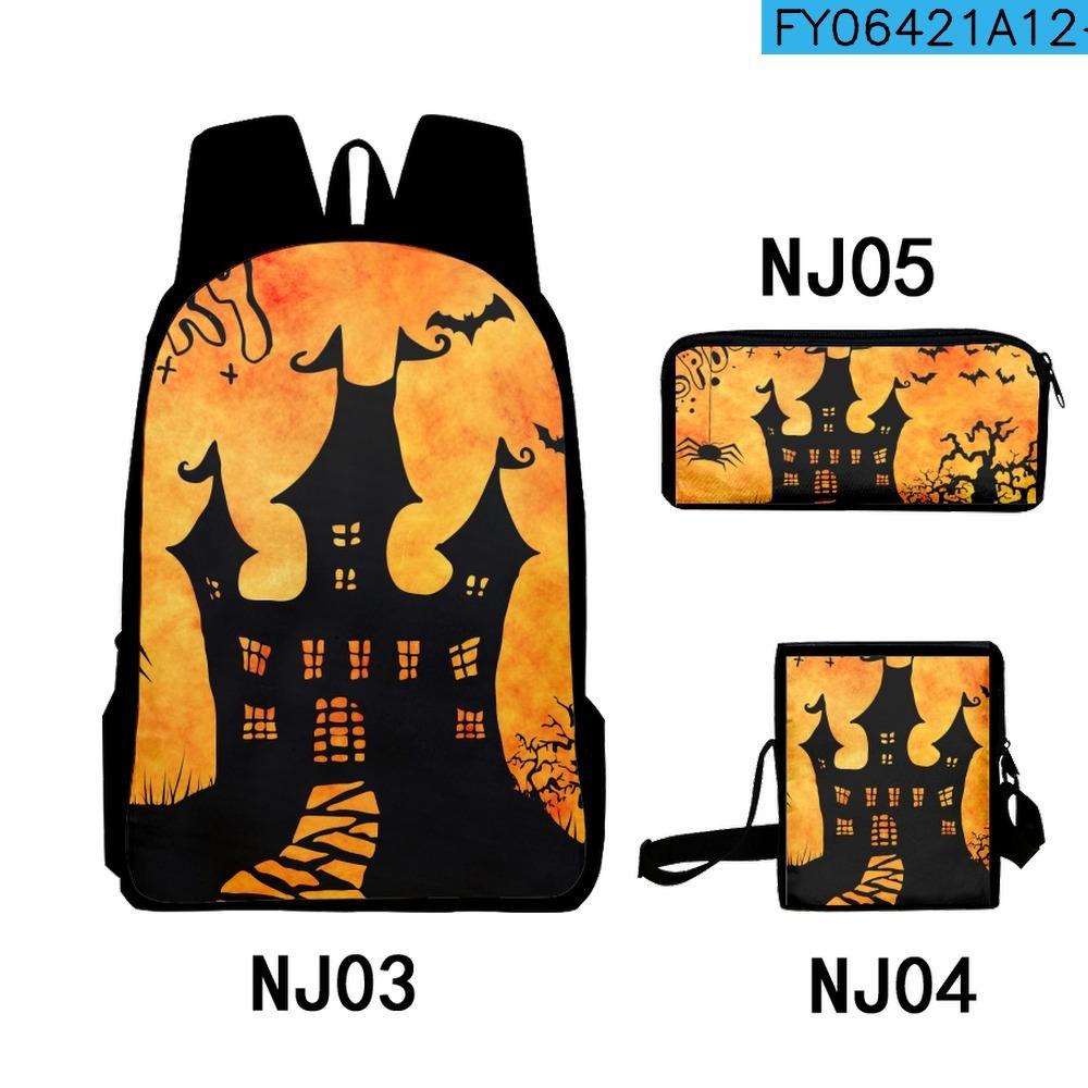 Classic Novelty Cool Halloween 3D Printed 3pcs/Set Pupil School Bags Laptop Daypack Backpack Inclined Shoulder Bag Pencil Case