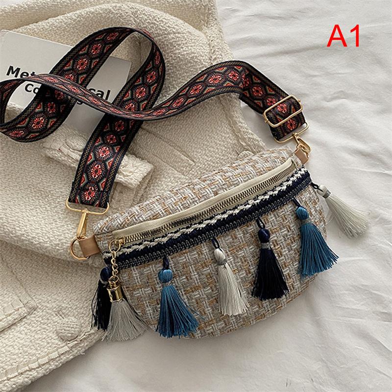 Weave Crossbody Bags Female Tassel Waist Bag Retro Leather Shoulder Packs