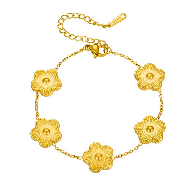 Gold Flower Charm Bracelet, Dainty 18K Gold Plated Wrist Chain for Women Everyday Jewelry Gift