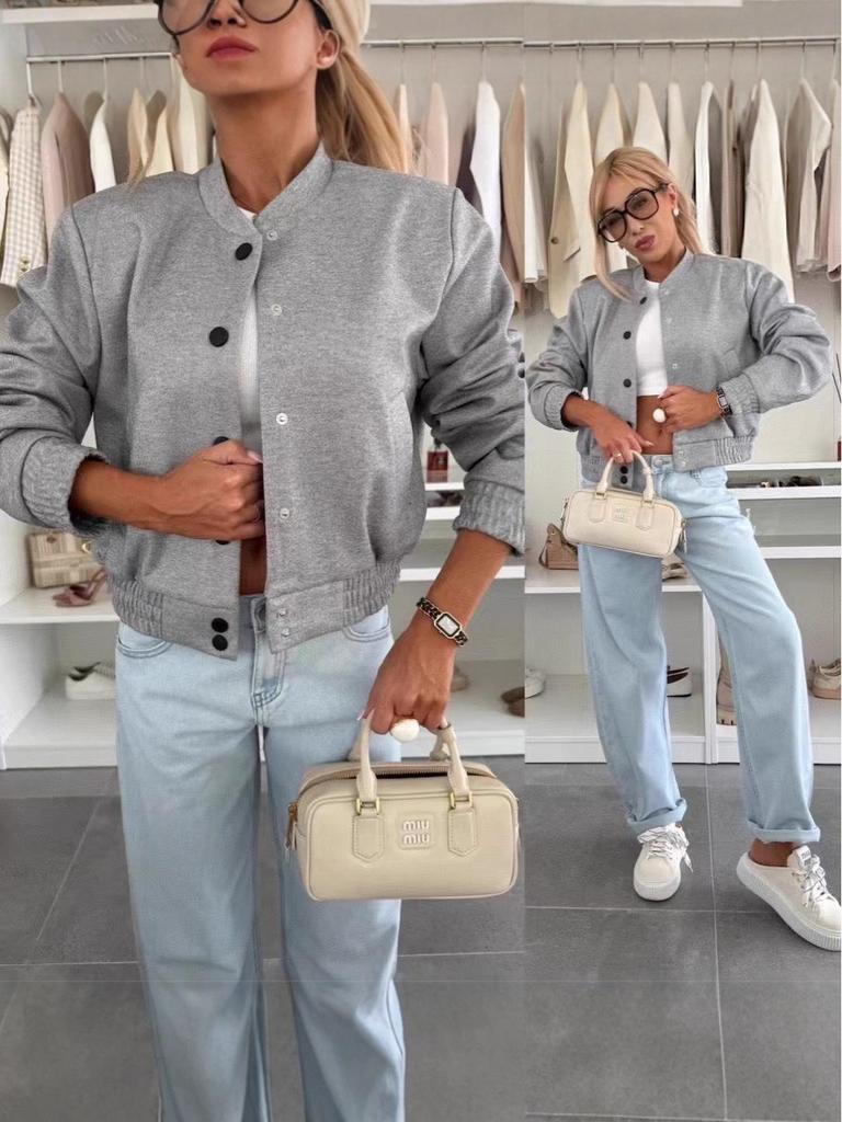 2025 Autumn/Winter Women's Casual Bomber Jacket - European & American Fashion Baseball Uniform Style