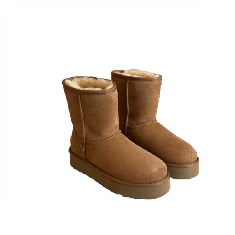 Womens Chunky Sole Shearling Lined Mid-Calf Winter Snow Boots Warm Faux Fur Comfortable Slip-On Flat