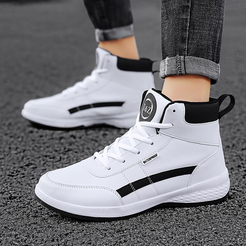 Zapatillas casuales de caña alta para hombre de otoño de nuevo diseño, antideslizantes, tallas grandes 39-48, de cordones, para caminar, fitness, de cuero, zapatos de hombre