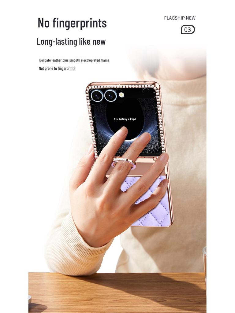 Samsung Z Flip 7/6/5/4/3 Electroplated Rhinestone Protective Case with Hinge Ring Stand