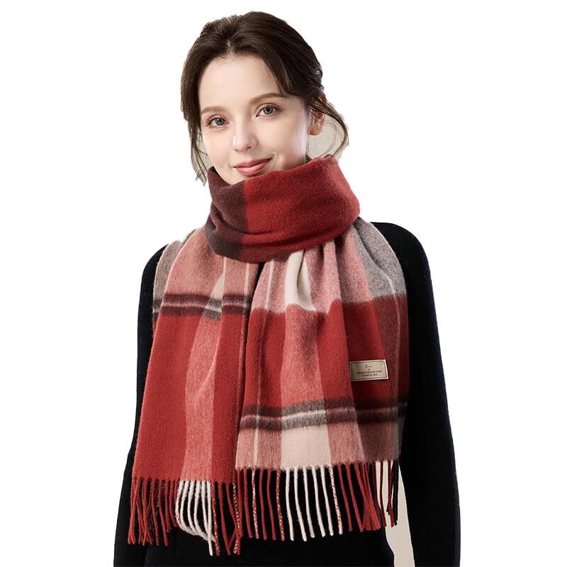 JIUMU Women's Pure Wool Red Scarf