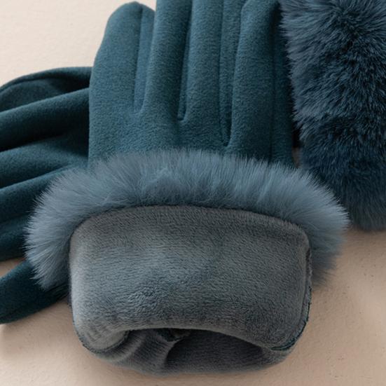 Women Thermal Gloves Warm Winter Gloves with Furry Cuffs Windproof Driving Cycling Skiing Touchscreen Gloves for