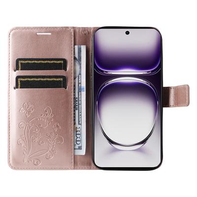 Voor Oppo Reno12 5G (Globaal) Portemonneehoes Bloemen Vlinder Bedrukt Leer Telefoonhoes Standaard