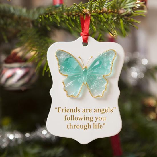 Friendship Sea Glass Butterfly Ornament Friends Are Angels Christmas Tree Ornament Handmade Sea Glass Art Friendship Keepsake for Best Friends