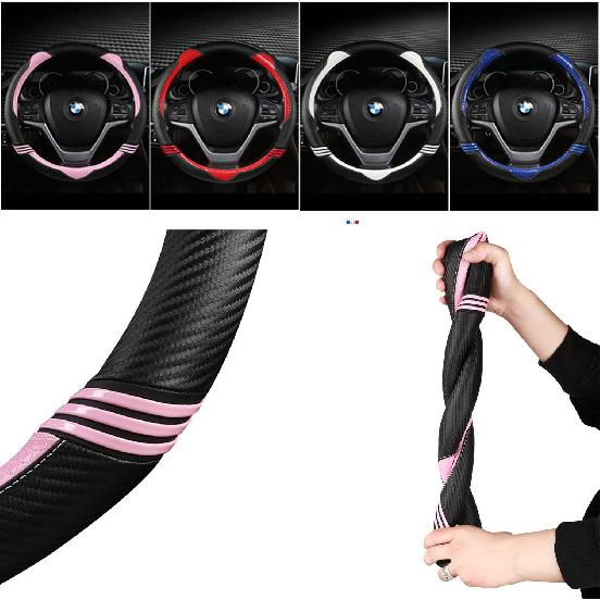 YUNZLAN Stylish Cute Cat Ear Steering Wheel Cover For Women Girl,Leather Auto Car Steering Wheel Cover Universal Fit 15 Inch Car Interior Accessories