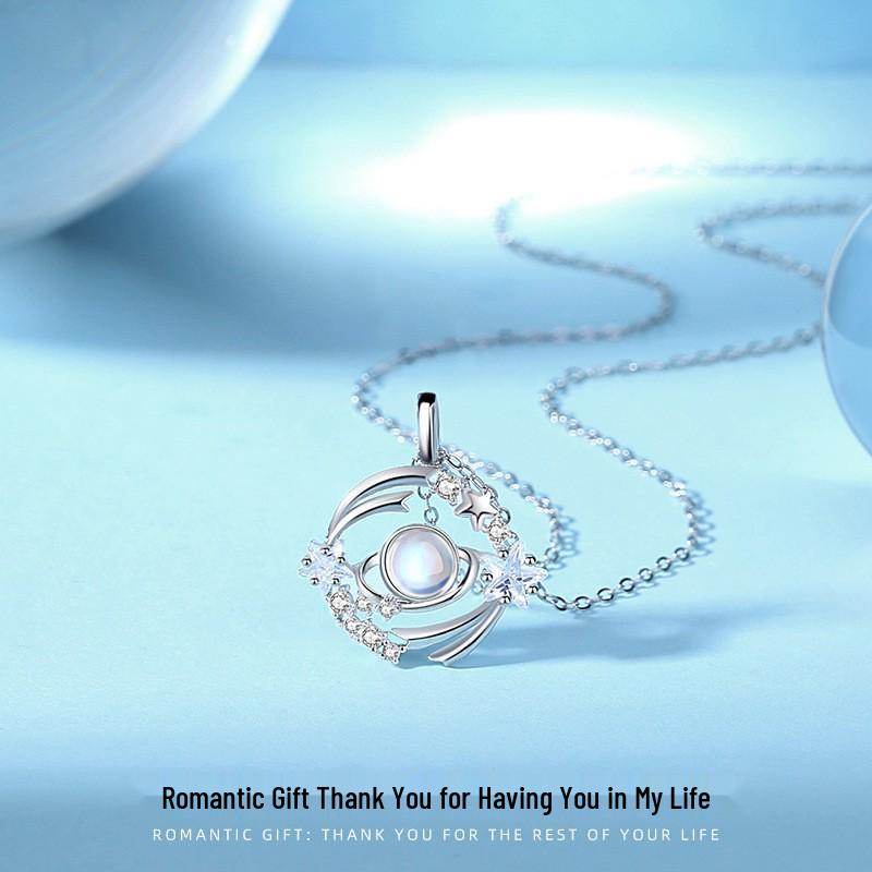 S999 Pure Silver Wishing Star Necklace - High-End Planet Pendant with Niche Design and Versatile Clavicle Chain Pure Silver