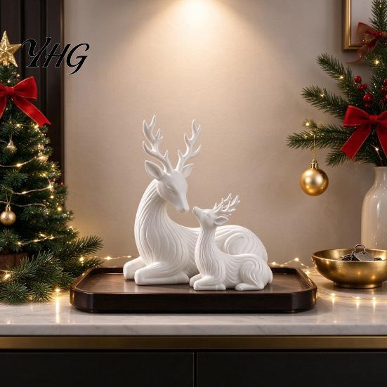 Elegant Interior Accents 2Pcs 3D Printed Parent-child Deer Figurines, Minimalist Animal Statue for Christmas Family Statues Home Decor, Aesthetic