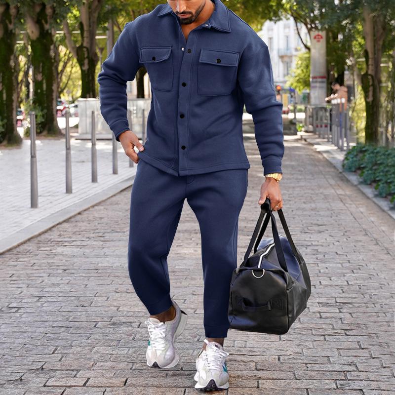 Men's Fall/Winter Suede 2-Piece Set: Single-Breasted Jacket & Trousers Suit