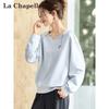 La Chapelle Damen Baumwoll-Sweatshirt mit V-Ausschnitt und Herzstickerei