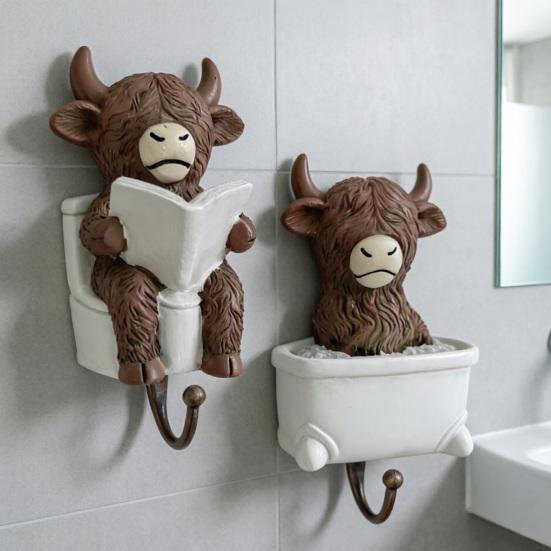 Highland Cattle Hook, Waterproof Resin Bathroom Wall Hook, Home Decorative Storage Hook, for Towels Keys Small Clothes