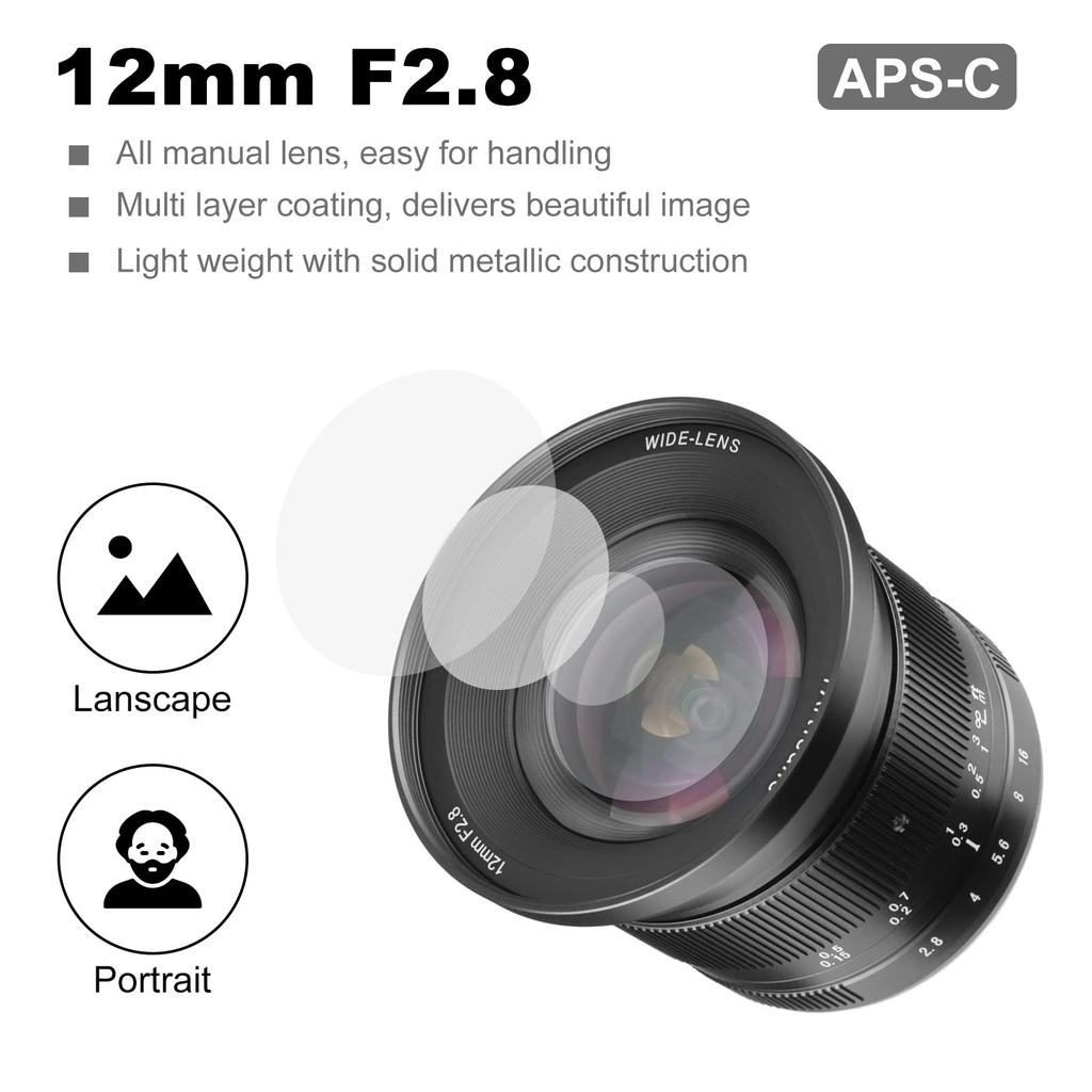 7 Artisans 12mm Ultra Wide Angle Manual Focus Prime Lens Compatible for SONY Mirrorless Camera A6500 A6300 A6100 A6000 A5100 A5000 A9 NEX 3 3N NEX 5