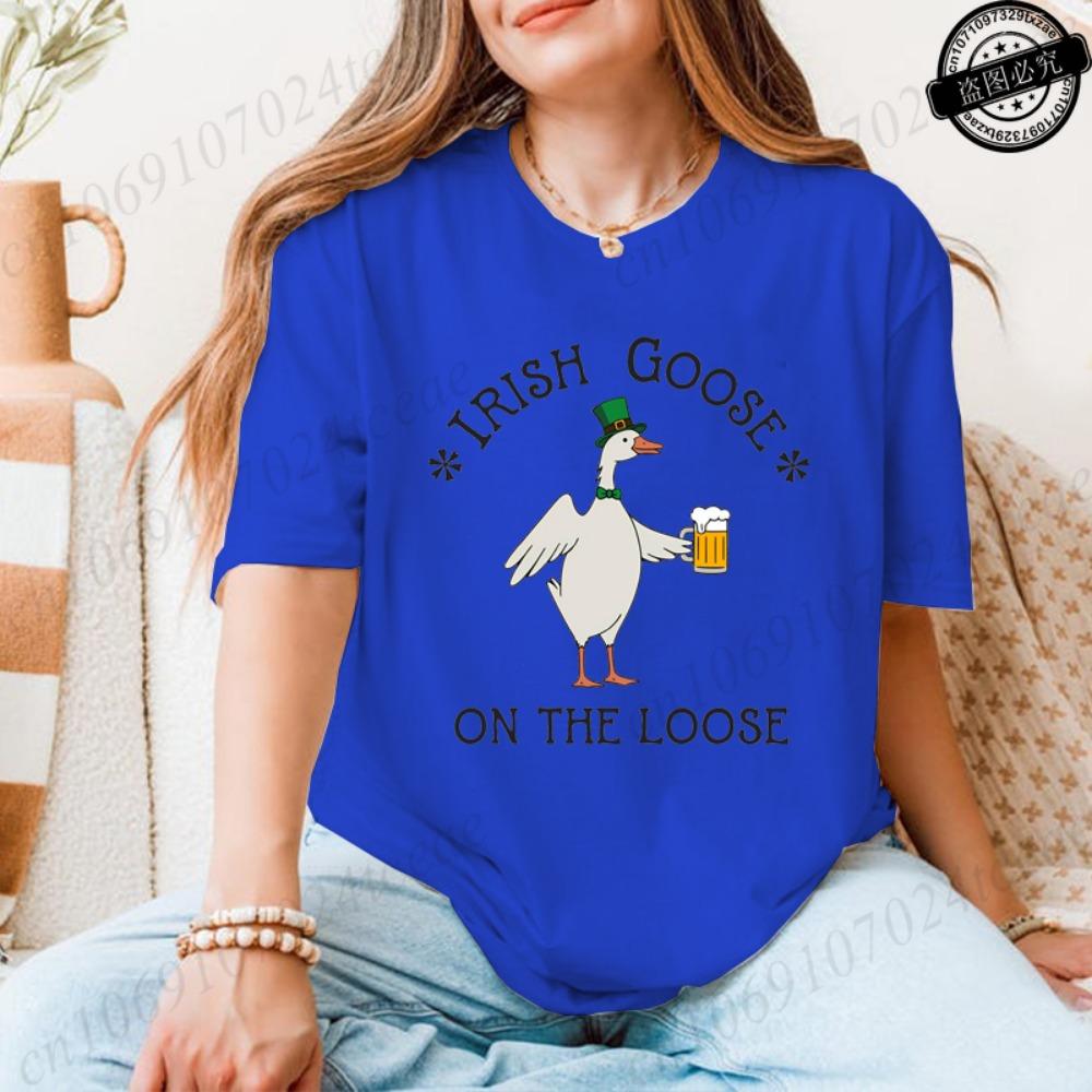 Lucky Goose on The Loose Printed Tshirt Shirt for Women St Patrick's Day T-Shirts Short Sleeve Drinking Goose Fashion Tops Tees