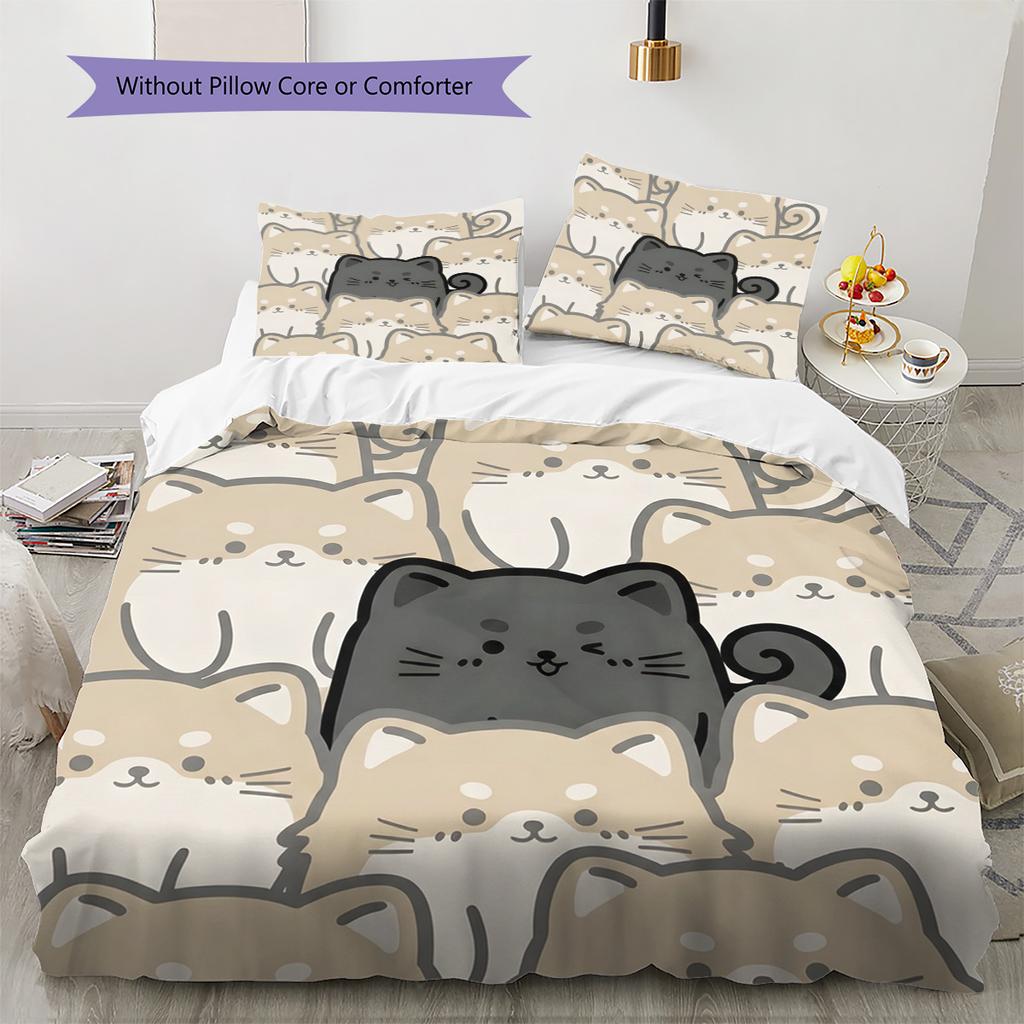 Shiba Inu Pattern Bedding Quilt Set Quilt Cover Pillowcase Home Decoration Birthday Gift (1 * duvet cover + 2 * pillowcase, without core)