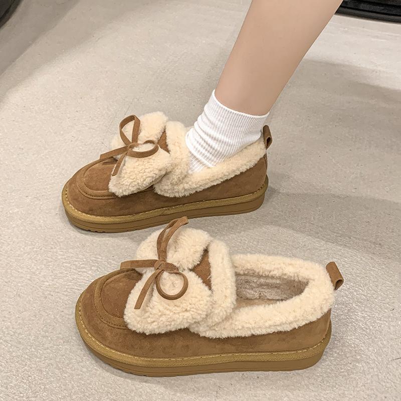 Fashion Aphixta Brown Butterfly Knot Winter Ankle Boots Slip On Women Winter Boot Flat With Women Snow Boots Winter Warm Shoes Outdoor