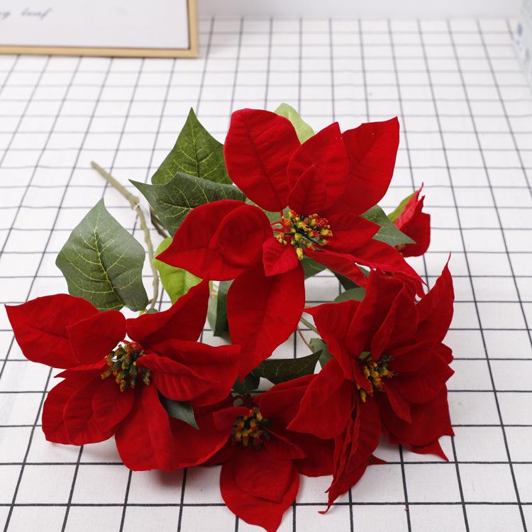 Velvet Poinsettia Christmas Wedding Bouquet - Artificial Flower Decoration.