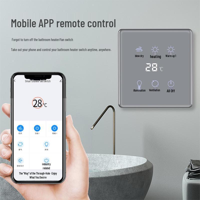 Smart Touch-Screen Bathroom Heater Switch, Flush-Mounted, Wireless Mijia App Compatible