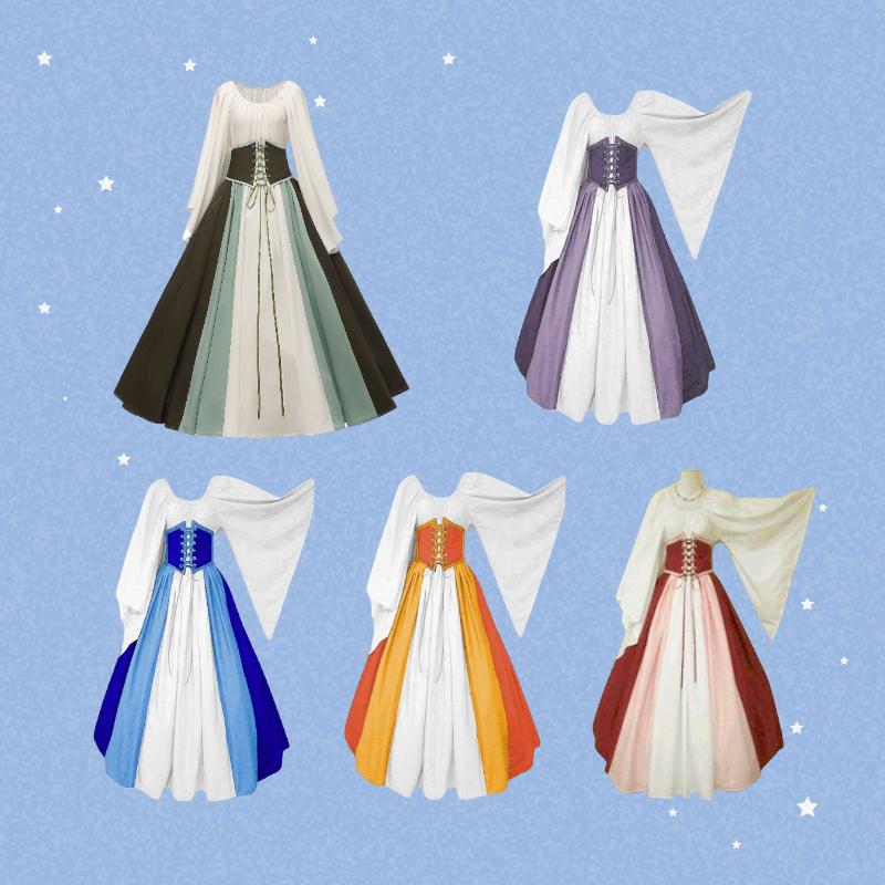 Court Women Medieval Long Dress Halloween Cosplay Costume Stage Performance Gift