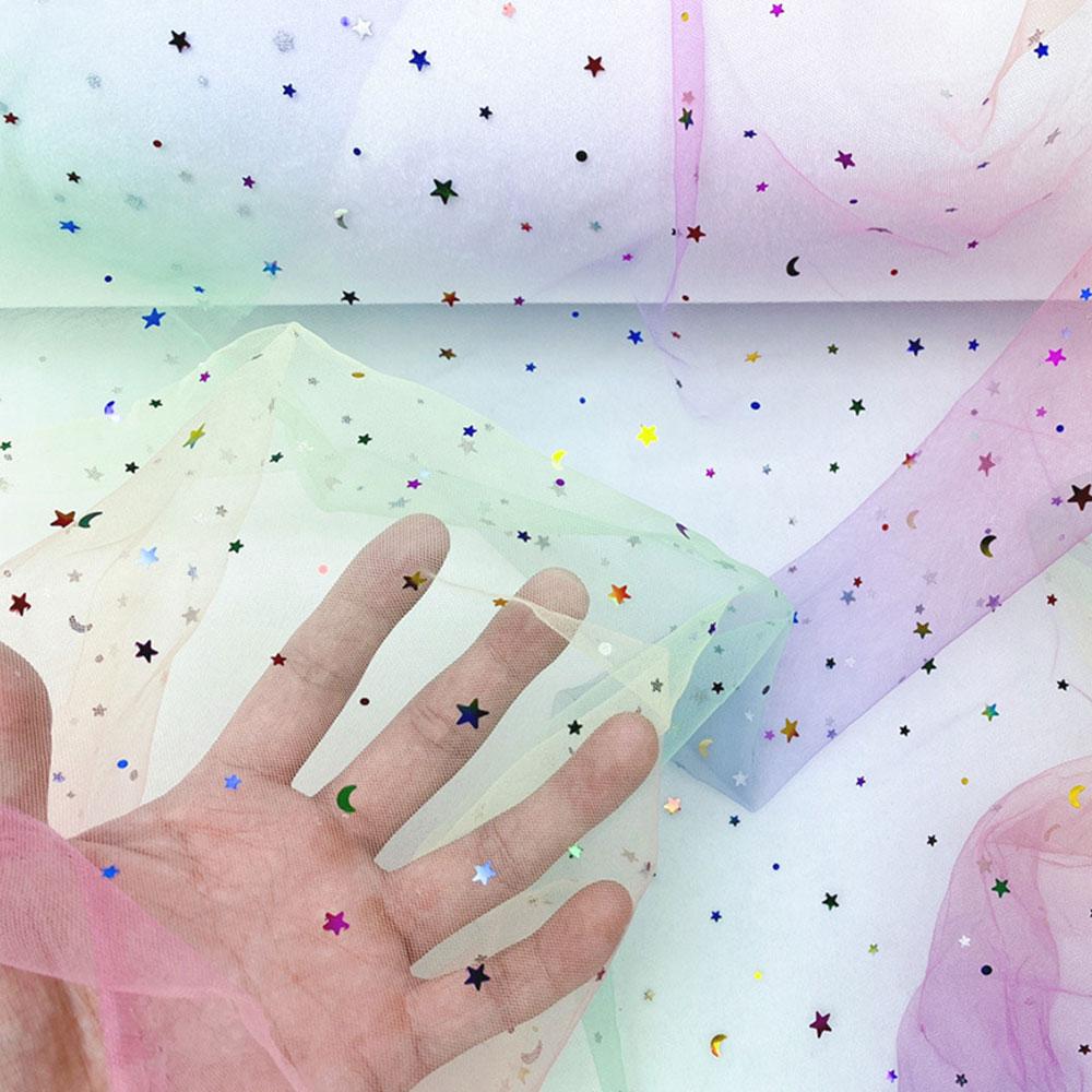 150x90cm Rainbow Organza Tissu Tulle Fabric Glittering for Sewing Children's Dress Star Mesh Fabric DIY Background Decoration