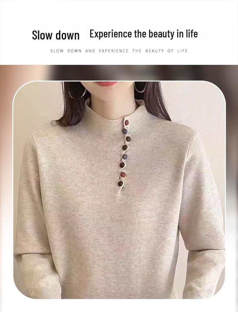 Plus Size Women's Sweater: Half High Neck, Ideal for Spring, Autumn, Winter – Versatile Knitted Layer for Belly Coverage