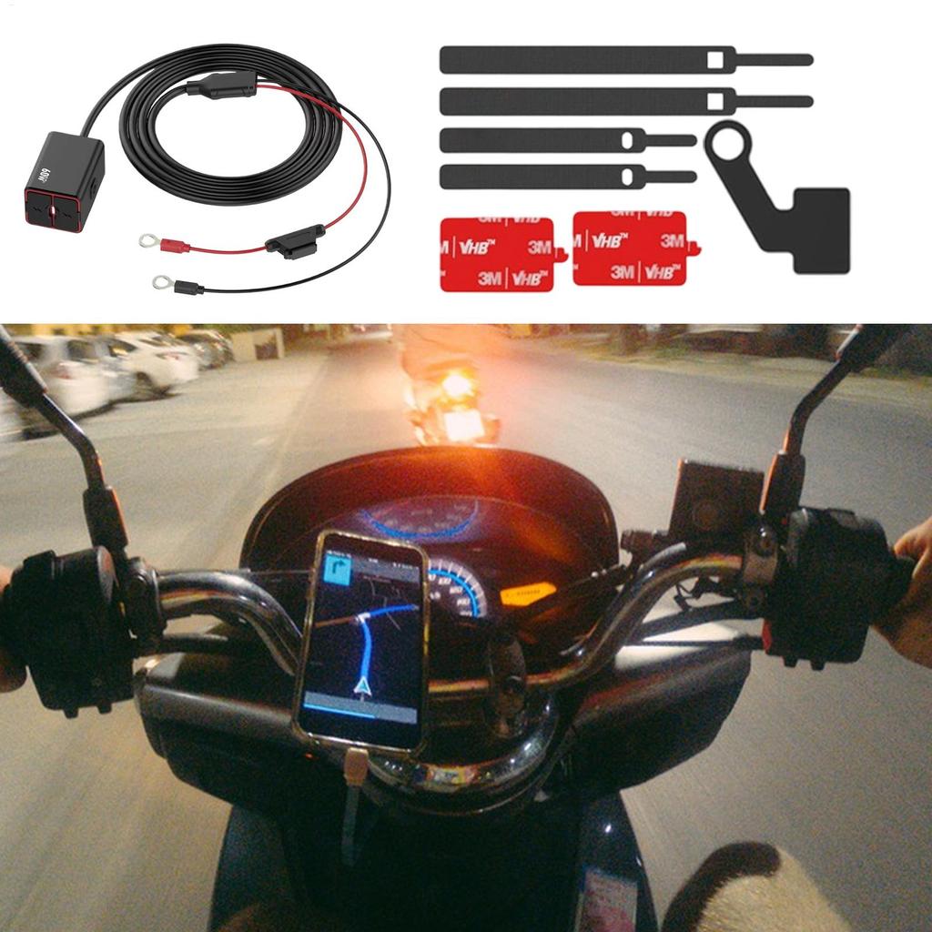 60W Waterproof Motorcycle USB C Fast Charger Handlebar Phone Charger Multi-speed Adjustable Vehicle-Mounted Charger Adapter