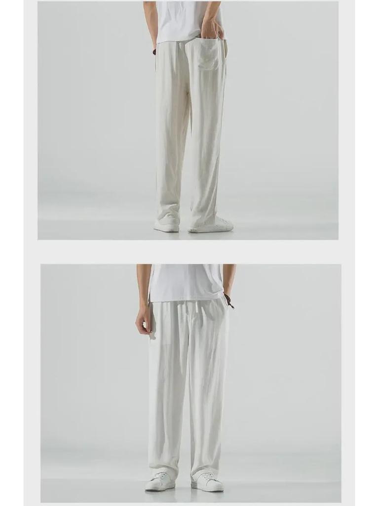 Men's Summer Thin Cotton Linen Wide-Leg Pants - Chinese Retro Style