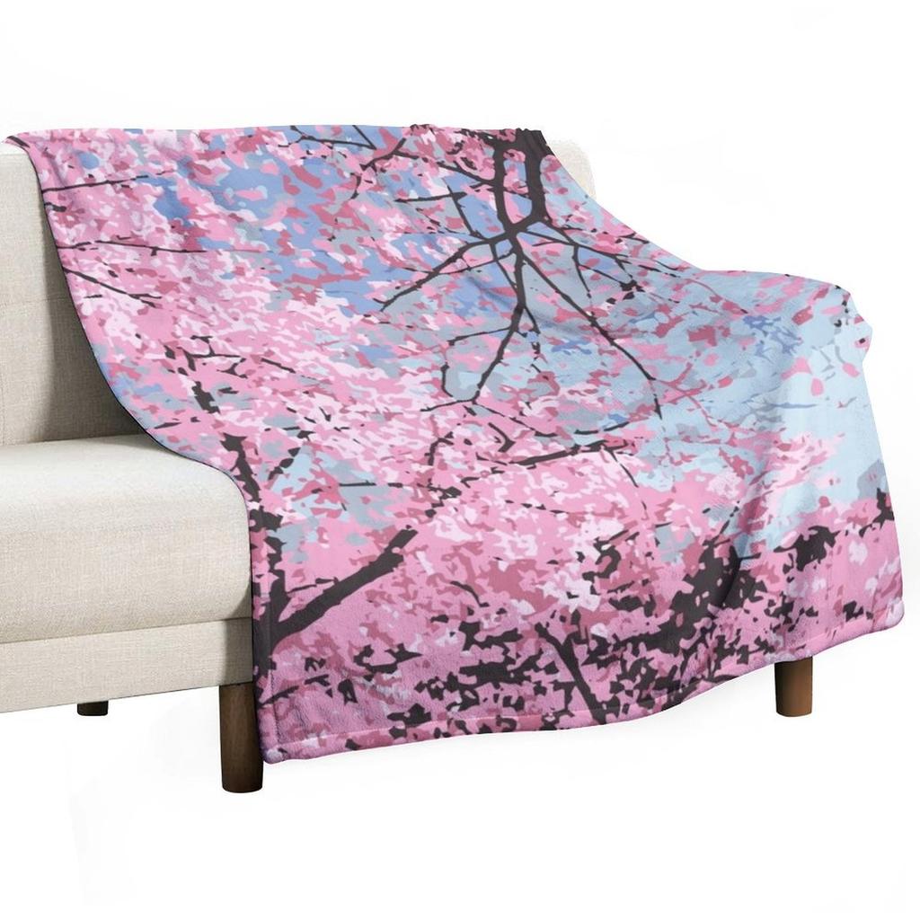 Cherry Blossoms Throw Blanket Beach Travel Decorative Sofas Sofas Blankets