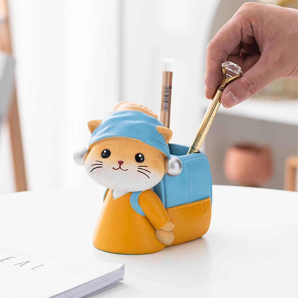 Office Desktop Decorations Cute Cat Pencil Holder Ornaments Teacher's Day Gift Cute Healing Small Objects