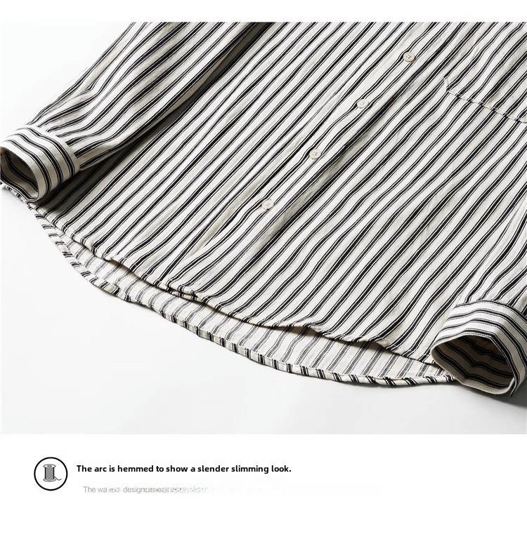 Retro Men's Cotton Striped Long-Sleeve Slim Shirt