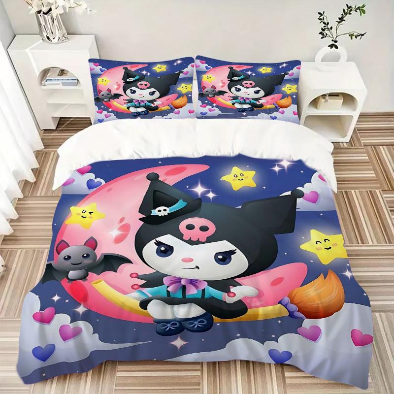 3pcs Starry Night Sky Kuromi Pattern Bedding Set, 1* Cover + 2*Pillowcases, Printed Bedding Set, Soft and Comfortable H102