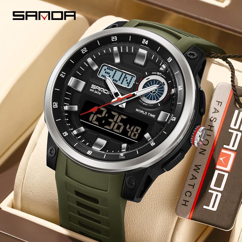 SANDA Multifunction Waterproof Digital Watch with Fluorescent Display, 29 Time Zones, Daylight Saving, 4 Alarms, Student-Friendly