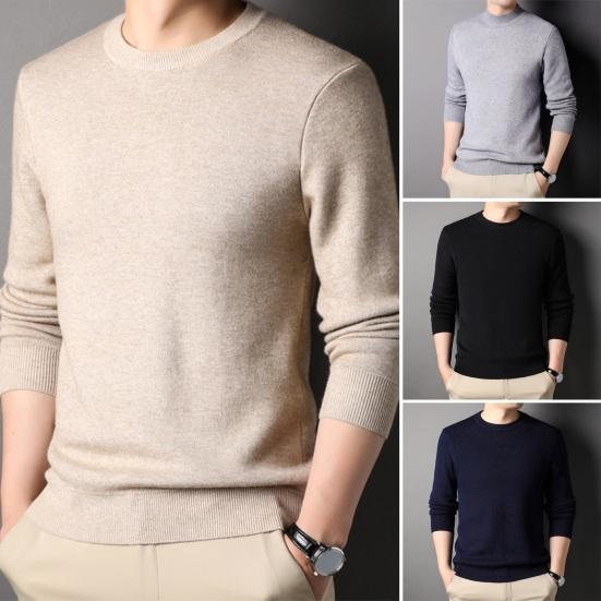 

Men Fall Winter Sweater Round Neck Long Sleeve Knitted Soft Warm Slim Fit Business Elastic Solid Color Anti-shrink Men Casual Sweater