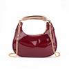 Retro Red Patent Leather Shoulder Bag Women's Metal-handled Handbag Designer Crescent-shaped Bag New Stylish Chain Crossbody Bag