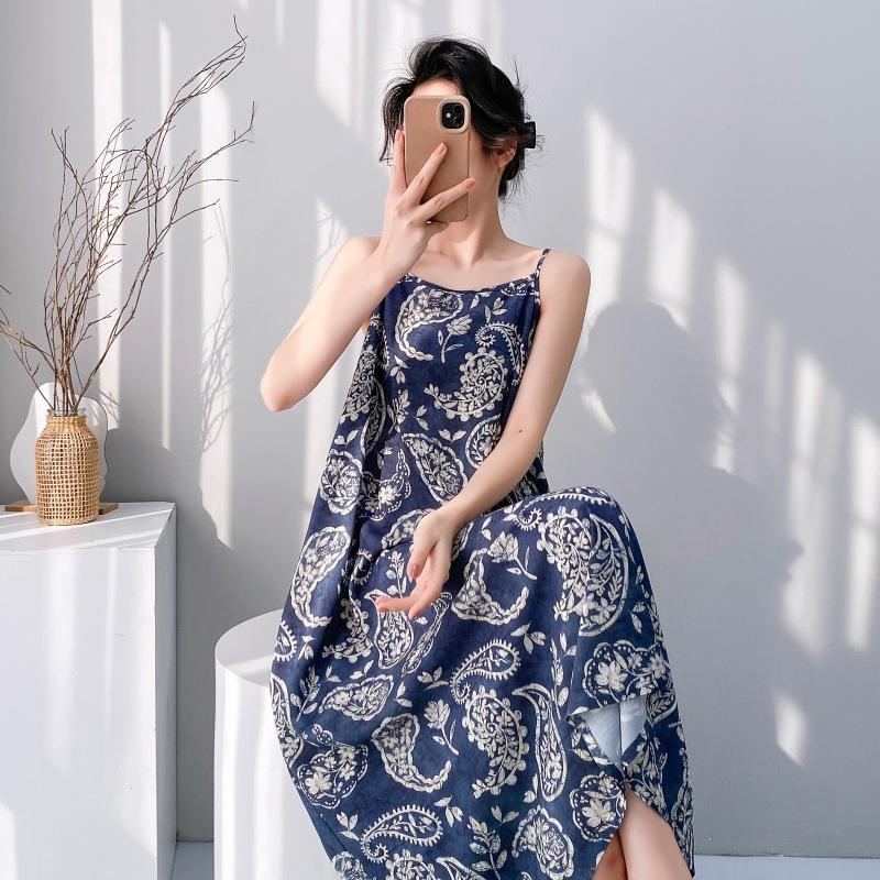 Suspender small fresh cotton and silk nightdress women's summer thin sleeveless lazy style loungewear high-end sense holiday dress