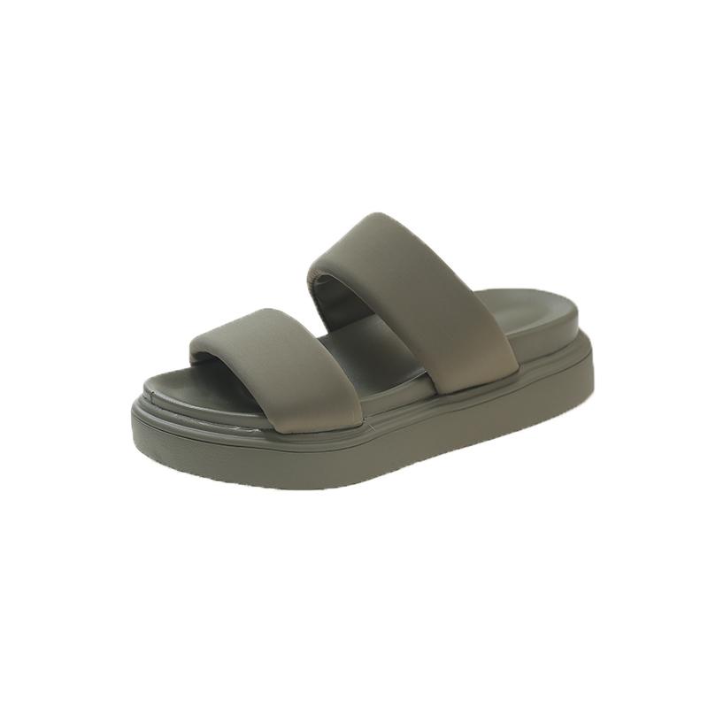 Fashion 2025 Summer New Women's Slippers Casual Double Strap Thick Bottom One Character Slippers Fashionable Simple Beach Sandals