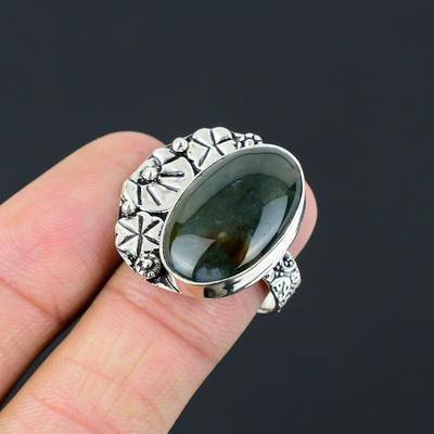 Anello Solitario da Fidanzamento in Argento Sterling con Pietra Naturale di Ematite Rossa di Marzo Misura US 9