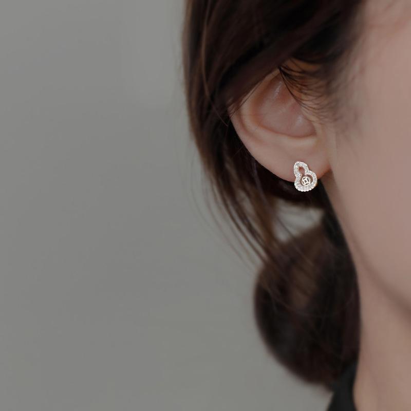 S925 silver plated stud earrings small red book with national tide parity stud earrings mini inset zircon Zhaoci copper money small gourd earrings