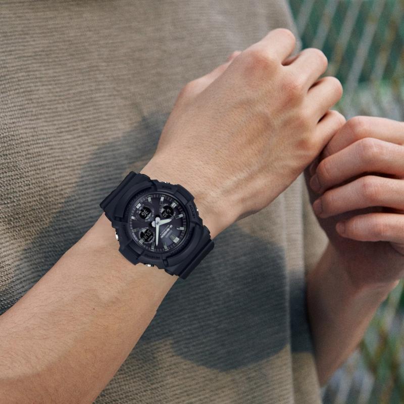 Casio Fashion Simple Trendy Sports Radio Wave Solar Movement Quartz Movement Resin Strap Japanese and Korean Watch Men's Watch Black GAW-100B-1APR