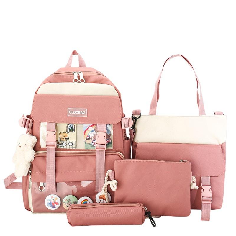 Canvas Backpack Women'S Tide Multi-Purpose Four-Piece Backpack Harajufeng Campus Junior High School Student Schoolbag