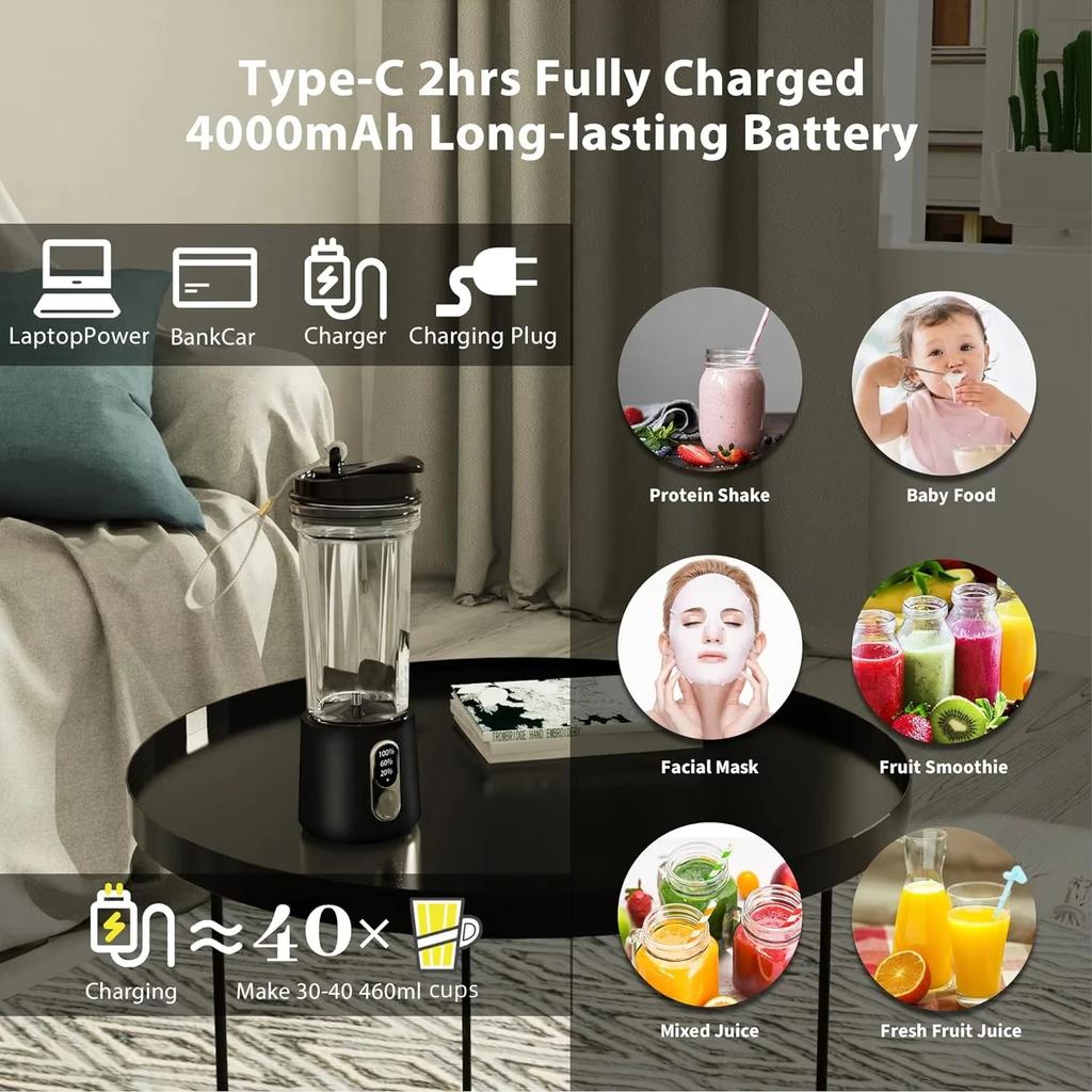 New Portable Juicer Dual-use Juice Cup USB 4000mAh Battery Indoor Outdoor Fresh Fruit Blender 2 Blade Smoothie Juice Cup Blender