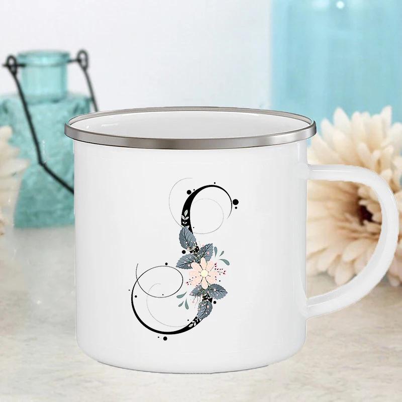 Letter Flower Mugs Wedding Creative Coffee Wine Cups Drinks Dessert Milk Juice Cup Enamel Mugs Handle Drinkware Bridesmaid Gifts