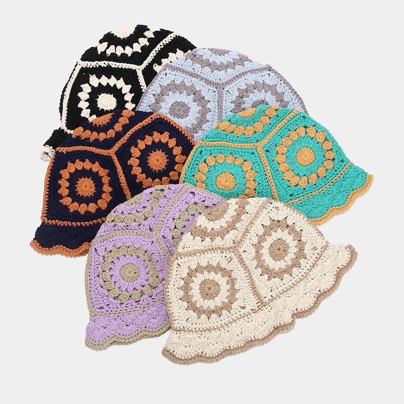 Cotton Knit Garden Bucket Hat - Hollow Crochet Sun Hat for Women Vacation Style with Breathable & Artistic Design