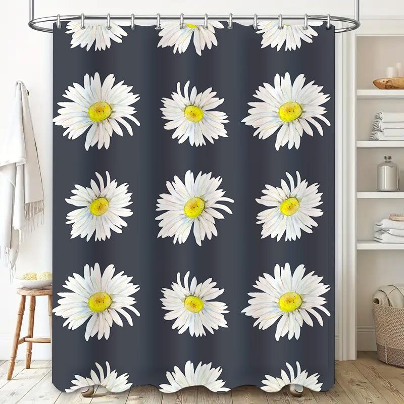 Floral Print Shower Curtains Decorative Bathroom Waterproof Fabric White Daisy Pattern for Home Decoration Custom Size Available
